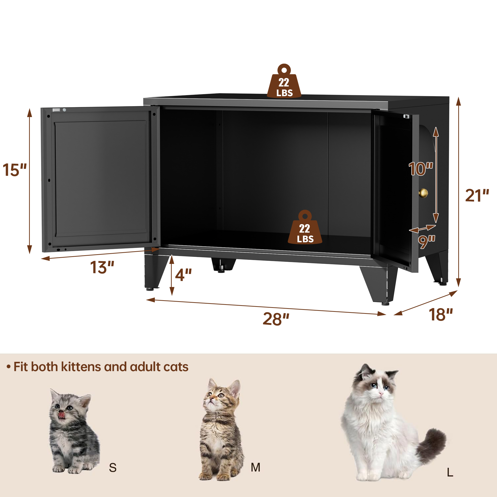 Caja de Arena para Gatos en Metalo, Decoración Moderna Oculta para Hogares con Mascotas, Casa para Limpieza de Gatos Freestanding, Adecuado para la Mayoría de Cajas de Arena Estándar, Mesa de Sede Decorativa para Hogar Negro — imagen 2