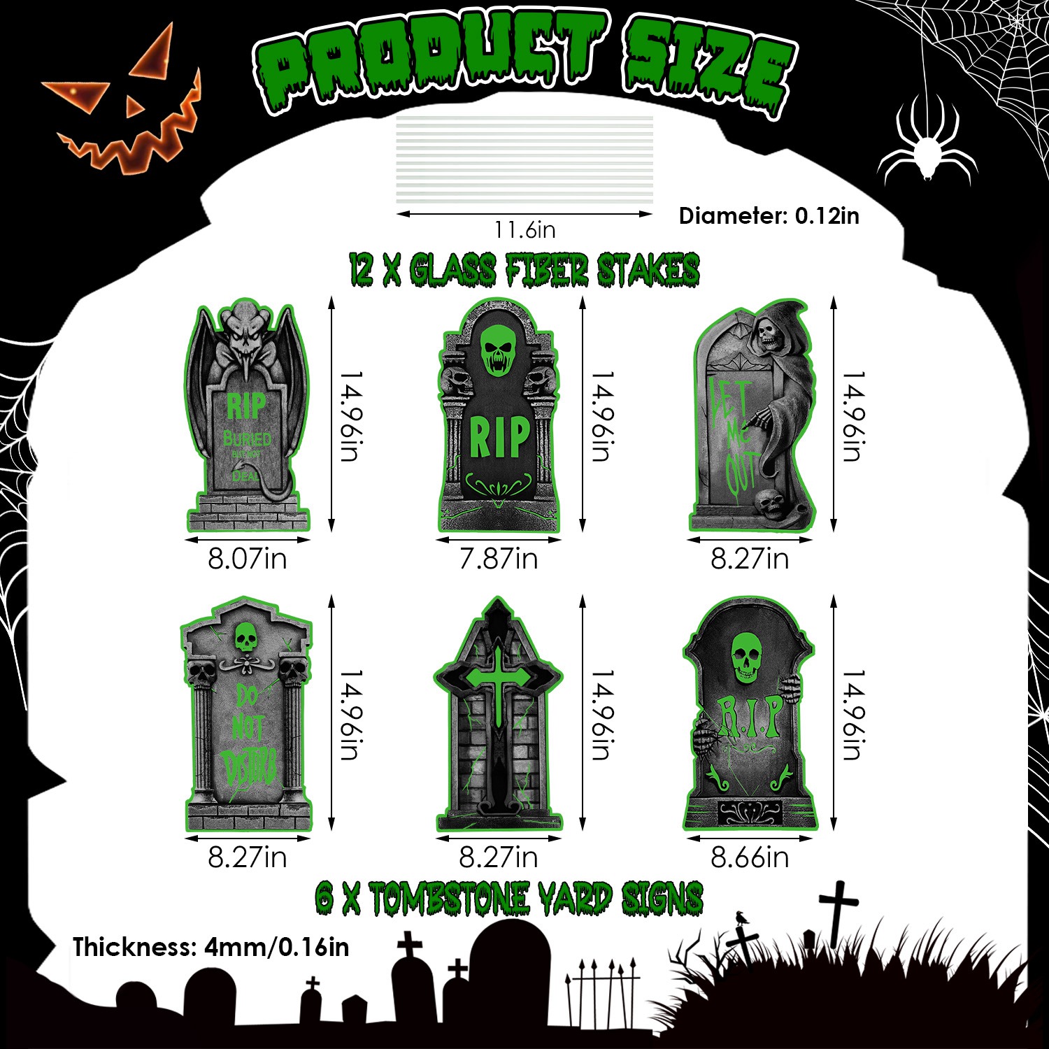 Decoraciones de Jardín para Halloween: 6 Calaveras, 6 Tumbas o 5 Gatos Negros, Brillan en la Oscuridad, para Casa Embrujada, Jardín, Patio y Fiestas de Temática Terrorífica — imagen 17