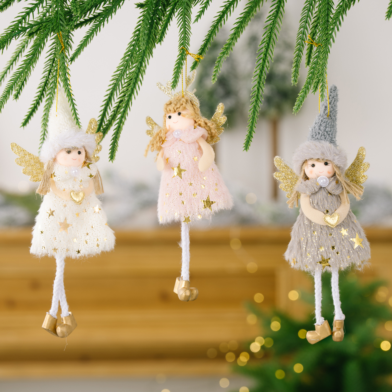 Adorno de Navidad con Ángel Reino, Alas Rosadas y Astas de Ciervo para árbol de Navidad Pequeño para Niñas — imagen 6