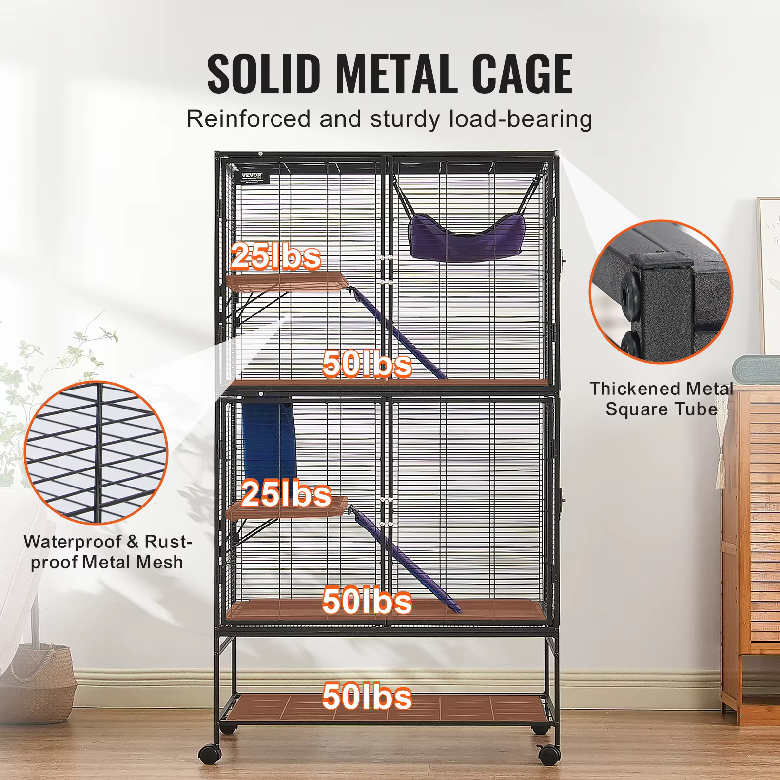 SucceBuy 64.6" Rolling Metal Ferret Cage Large 4-Tier Critter Nation Cage Small Animal Cage for Rats Hamster Guinea Chinchilla — image 4