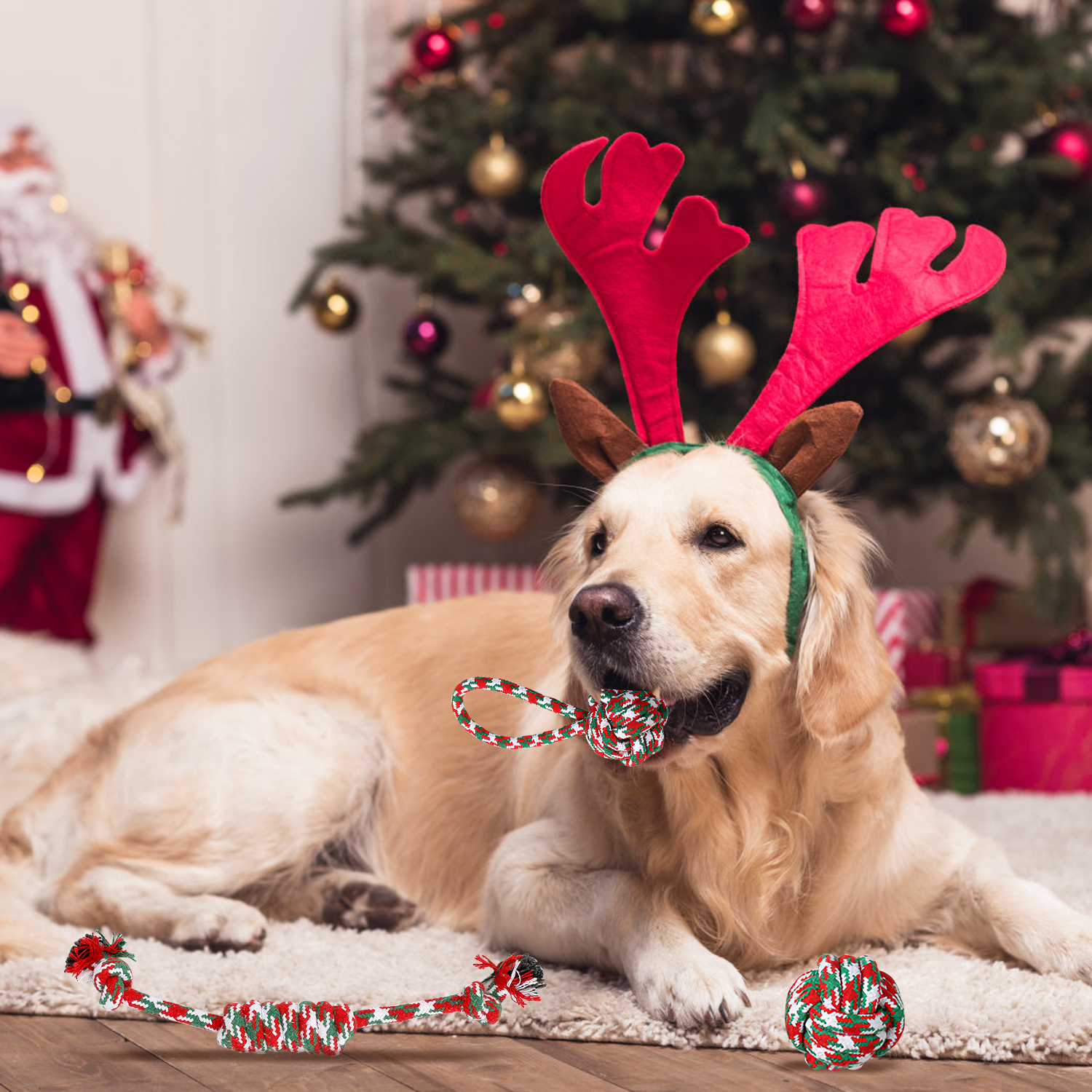 Conjunto de 5 Piezas de Juguetes de Cuerda Navideños para Perros - Interactivos y Seguros — imagen 9