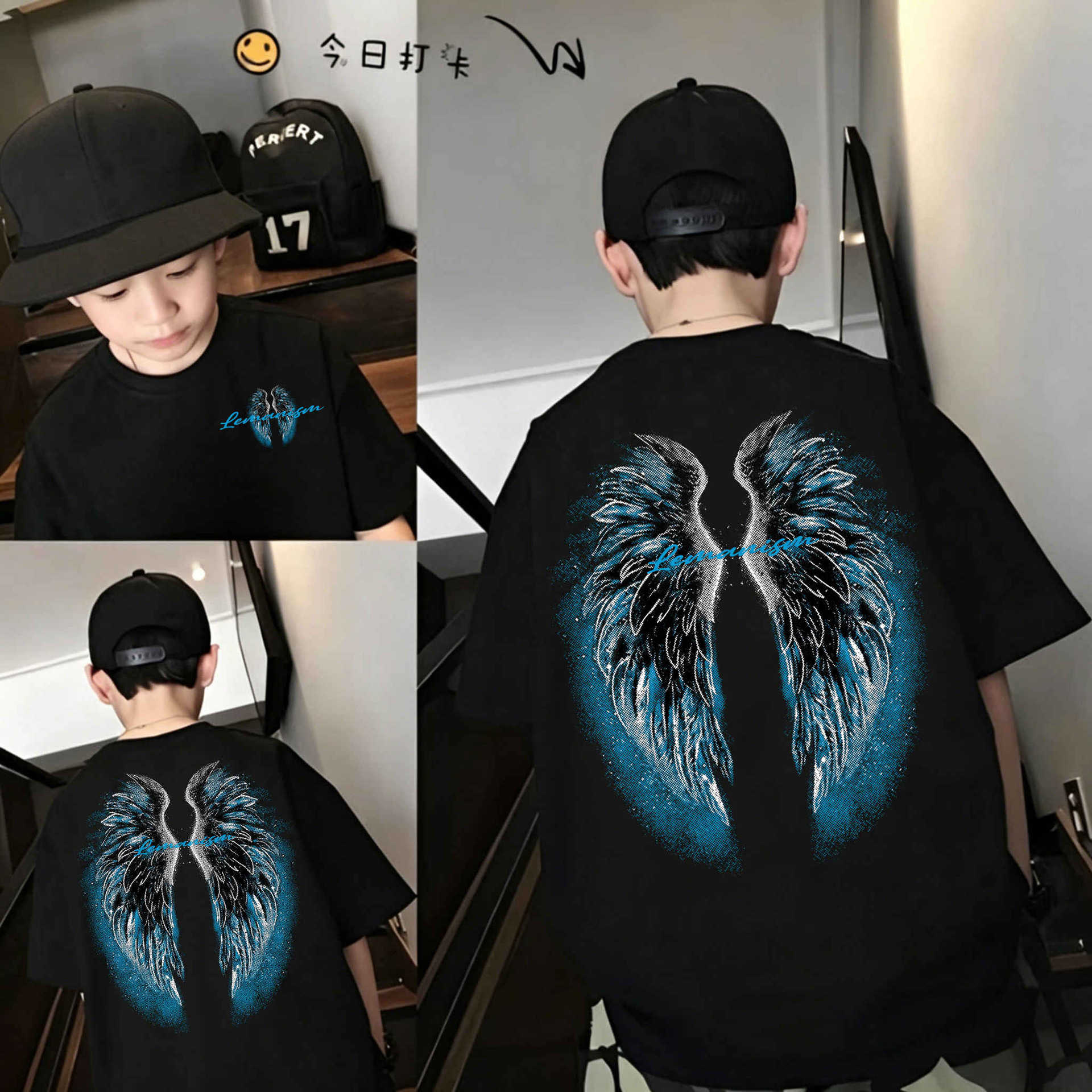 Genius Whale Cotton Kids T-Shirt Short Sleeve Summer Style Half Sleeve Mid-to-Large Boys Summer Top Fashion — image 2