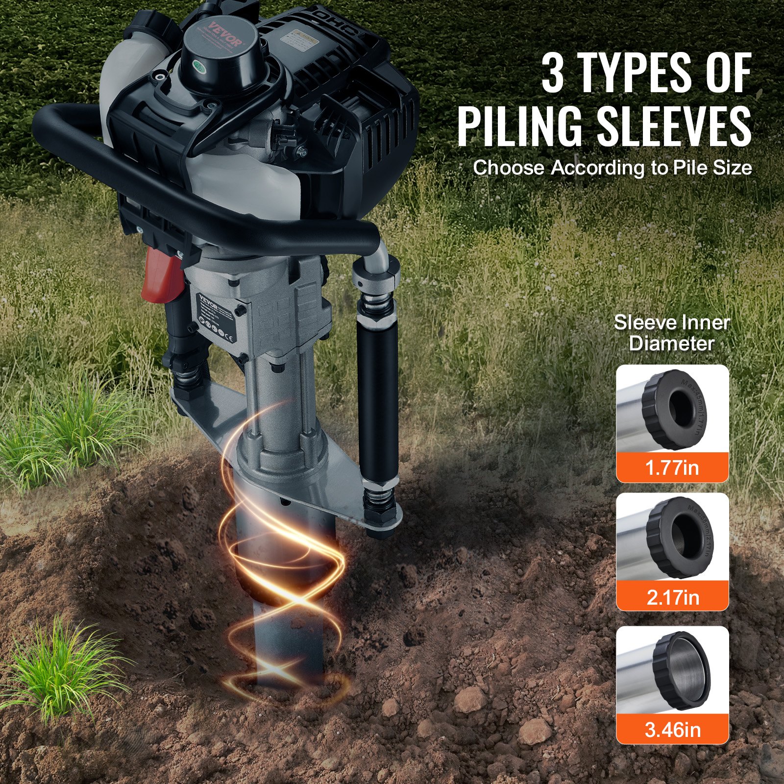 37.77cc Gas-Powered T Post Driver, 4-Stroke Engine Gasoline Fence Piling Pounder, With 3 Post Driving Head(45/55/88 Mm), 1000W Portable Piledriver For Farm, Ranch Fencing, Road Improvements — imagen 2