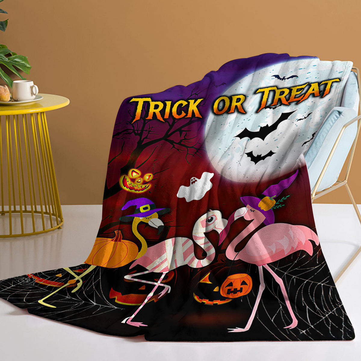 Manta de Felpa Halloween con Flamingos Rosas, Cozina y Caliente para Hogar, Cama, Sofá, Camping y Uso Múltiple para Todas las Estaciones — imagen 1