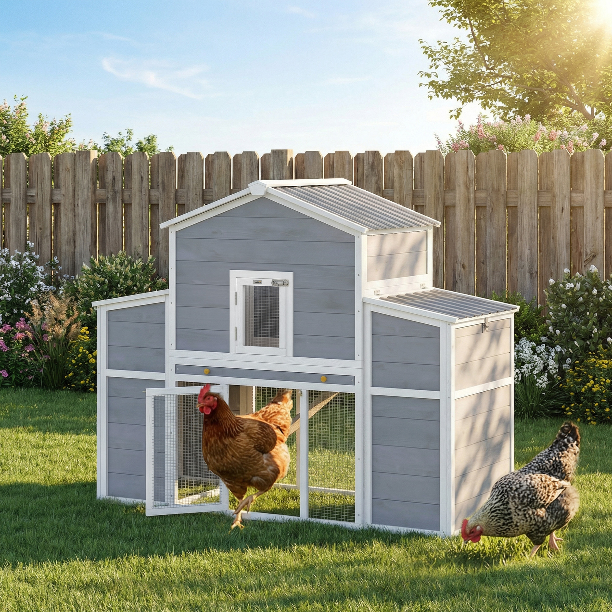 66.5" Large Chicken Coop, Wooden Chicken House with 2 Nesting Boxes, Sliding Tray & Ramp, for Backyard Farm — image 5