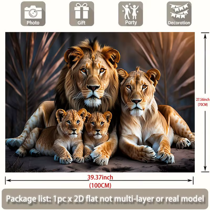 Tapiz Plano 2D, Retrato de Familia de Leones Cachorros y Adultos, Vida Silvestre Safari, Regalo para Amantes de los Animales, Decoración de Pared para Habitación Infantil, Naturaleza Africana — imagen 2
