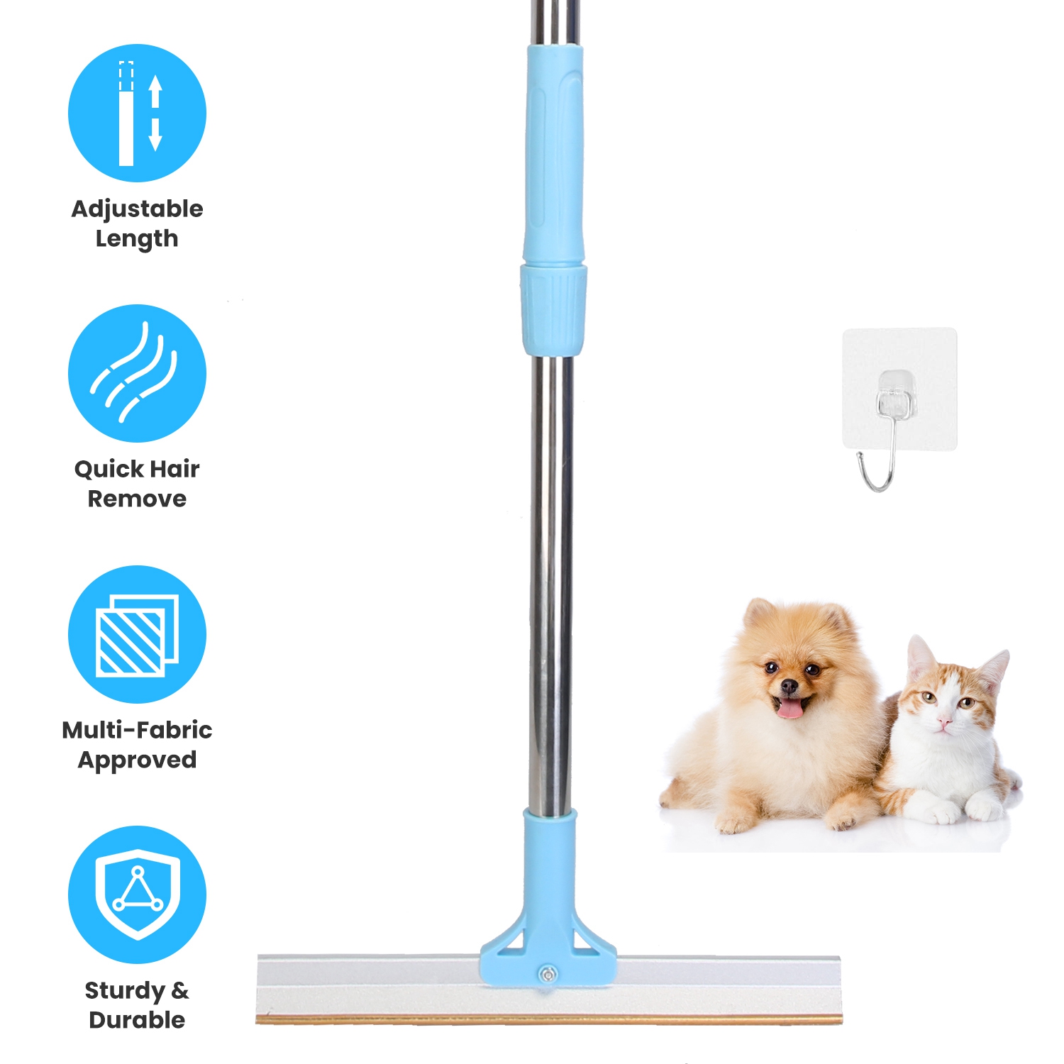 Rasador de Pelo Animal con Palo Telescopio Ajustable de 54.33 pulgadas para Alfombras, Ropa y Muebles - Eliminador de Lanas de Perros y Gatos — imagen 1