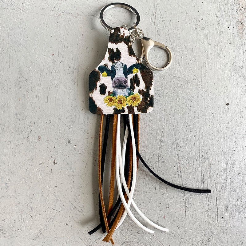 Cinturón de llave en estilo occidental con flor de sol, leopardo y cuero auténtico — imagen 6