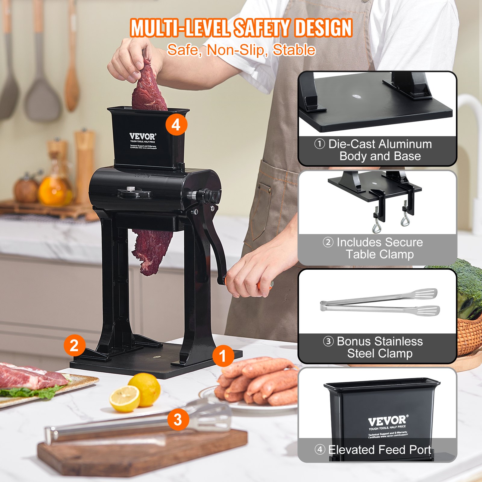 Tenderizador de Carne Comercial, Acero Inoxidable Pesado para Tenderizar Carne con Mano, Operación Manual Rápida y Fácil para Cocina, Puerto de Alimentación 1.75 m para Carne de Ternera, Pavo, Pollo, Cerdo, Bistec y Pescado — imagen 5
