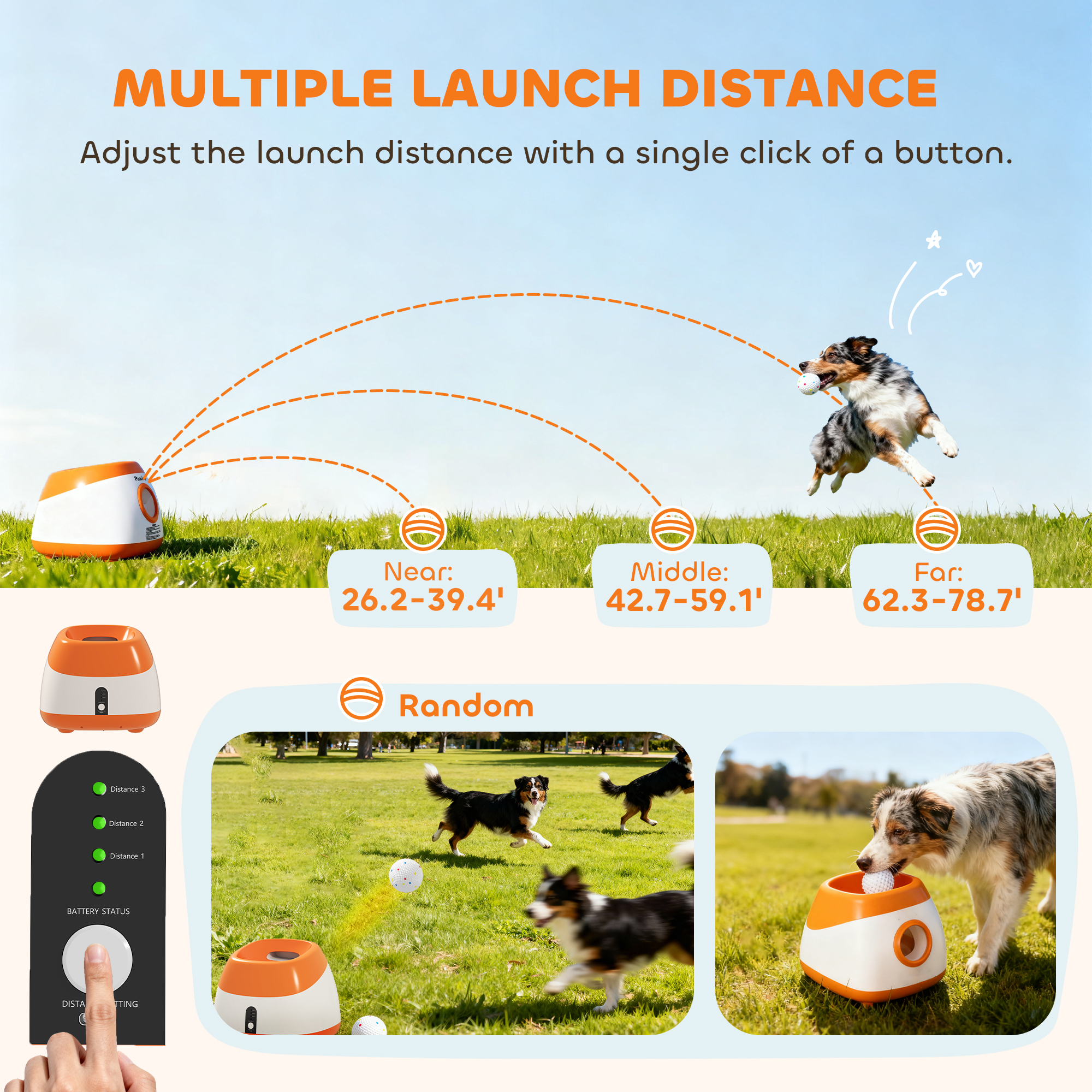 Automatic Dog Ball Launcher With 26-80 FT Distance, Automatic Ball Launcher For Medium And Large Dogs, Orange — imagen 3