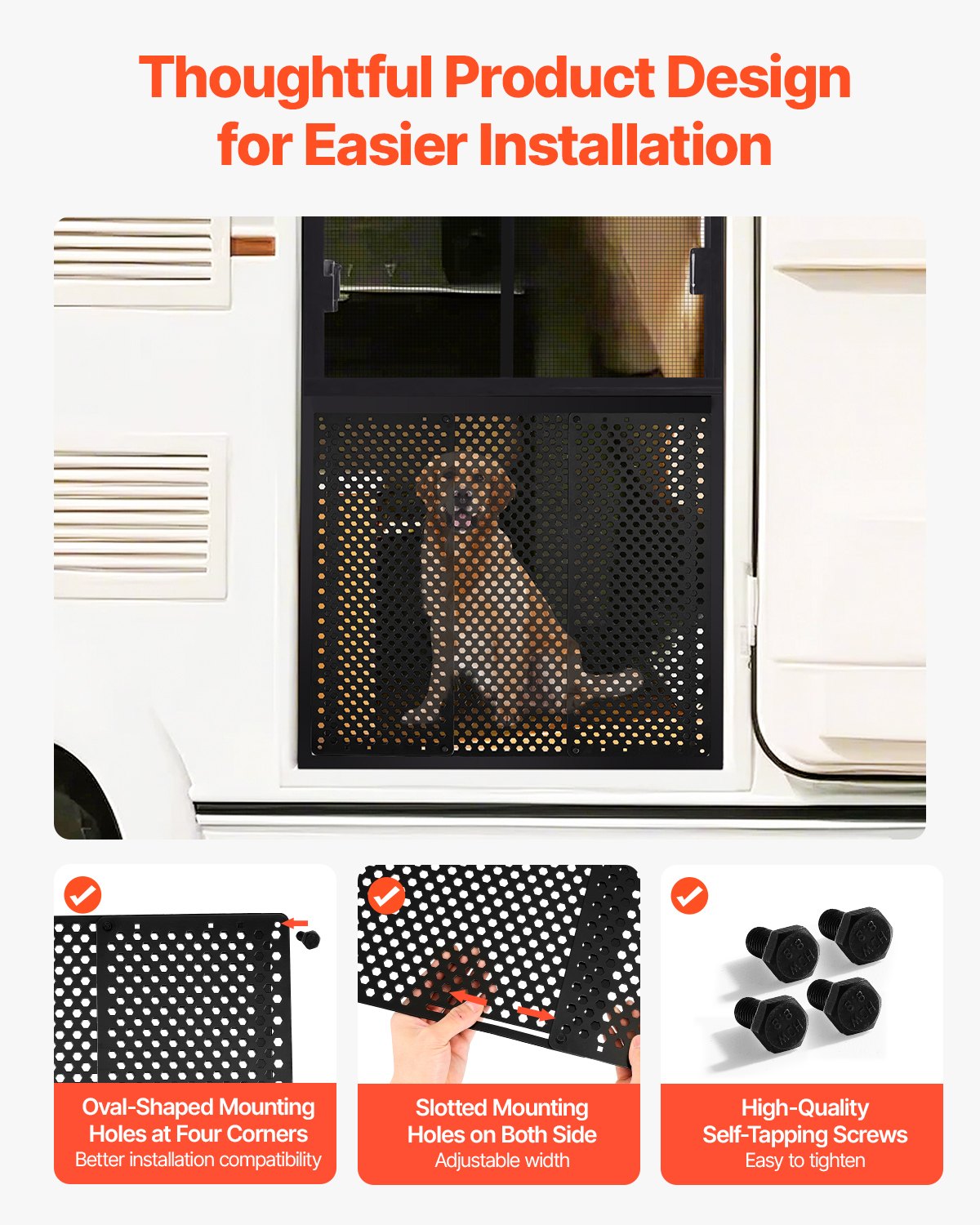Protector de Puerta de RV con Pantalla, Ajusta desde 22 a 31.5 Pulgadas, Grilla de Puerta Reversible, Instalación Fácil, Hileras de Agujeros de Malla Respirable y Reforzada, Protección para Mascotas para Camperes de Hierro Negro — imagen 3