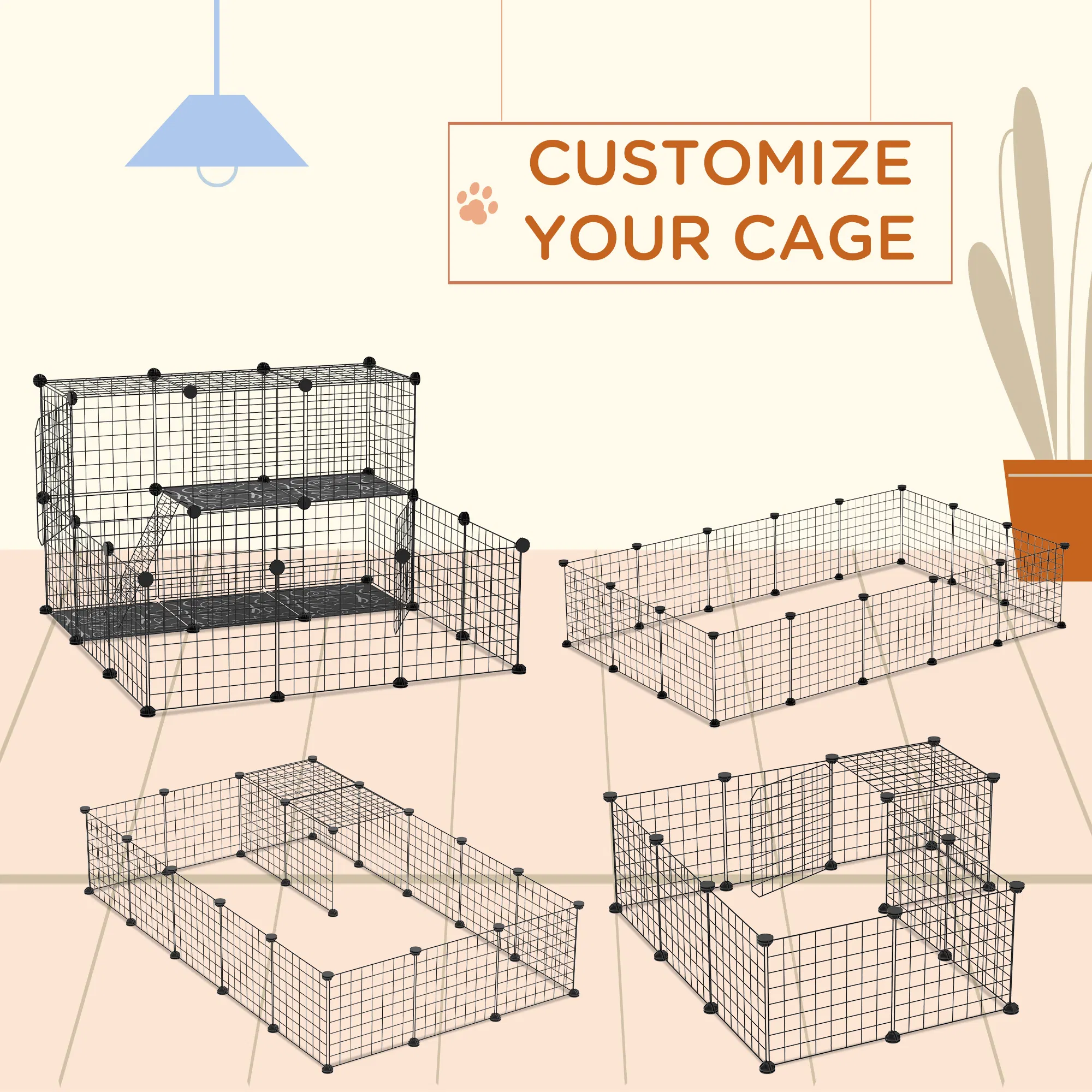 Small Animal Cage Rabbit Cage with Door, Guinea Pig Playpen, Small Animal Fence for Bunny, Chinchilla, Freret, Indoor and Outdoor Use, Total 31 Panels, 41.3" x 41.3" x 27.6" — image 4