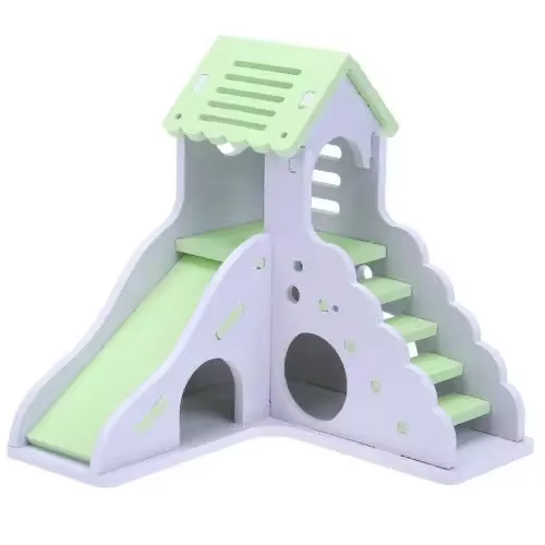 Colorful Mini Eco-board Wooden Slide DIY Assemble Hamster House Small Animals Pet Toy Double Stair-style Castle Pavilion Villa — image 6