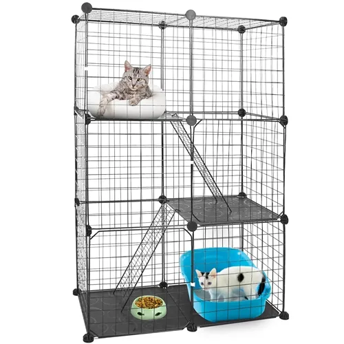 3 Tier Cat Playpen Cage Metal Indoor Cat House Detachable Kitten House with 3 Doors 2 Ladders Large Cat Exercise Place for 1-2 Cats Black — image 4