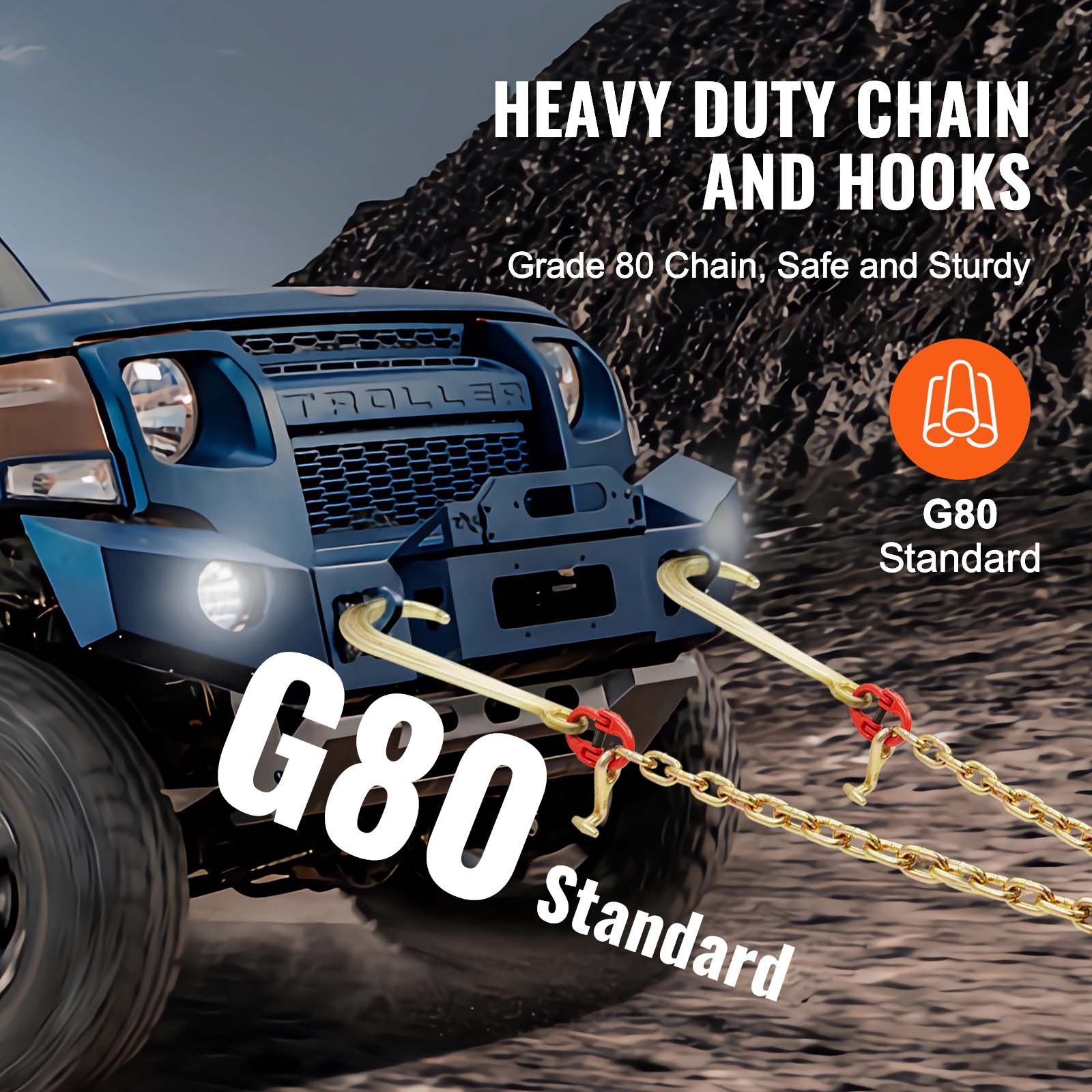 3/8'x2' G80 Tow Chain J Hook V-Chain Bridle Grab & T Hook Wrecker 15600lbs — image 3