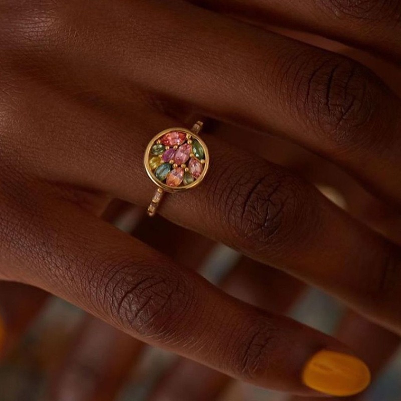 Anillo Abierto de Zircón con Ojo de Caballo para Mujeres Pequeñas en Estilo Nuevo de Cobre 14K Oro Real — imagen 2