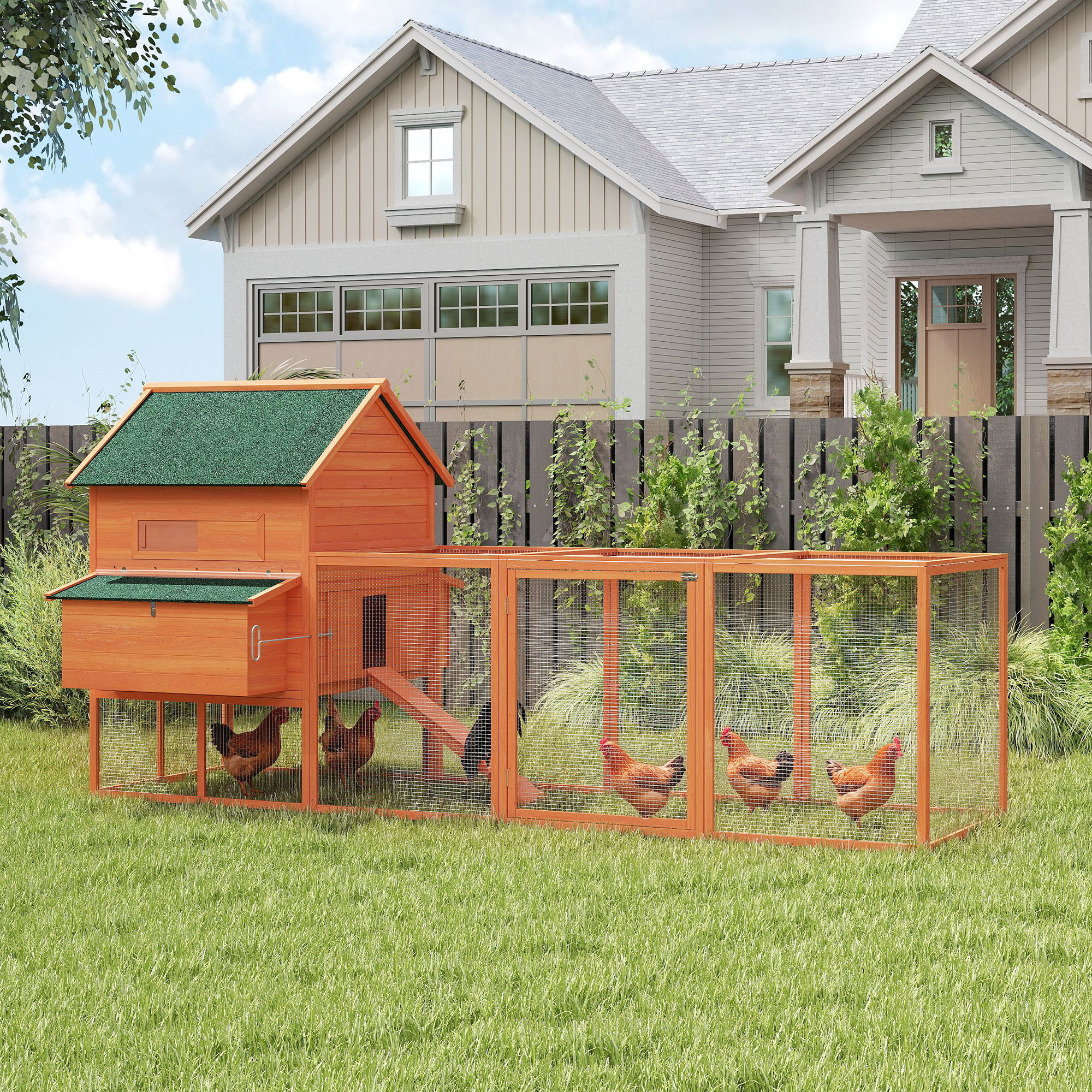 Gallinero de Madera de 137" para 4-6 Gallinas, Patio, Naranja — imagen 2