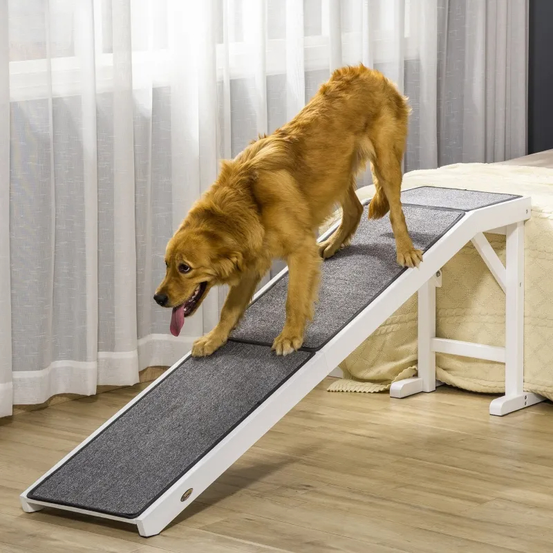 PawHut Dog Ramp Foldable With Non-slip Carpet Top Platform, Gray, White — imagen 13