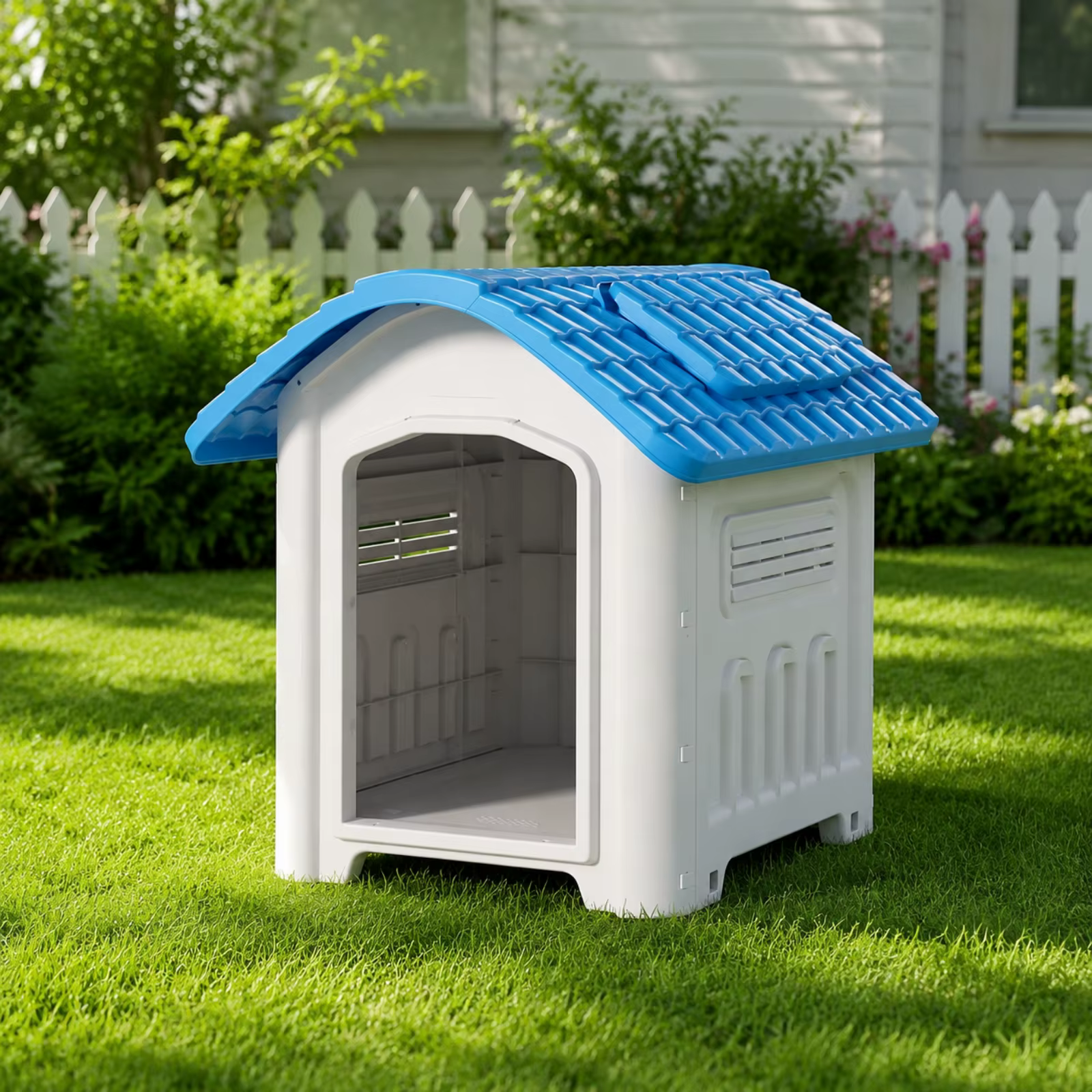 Weatherproof Pet House Plastic Dog Kennel with Slanted Roof Impermeable Raised Base Easy to Clean Dog Shelter for Outdoor Use — image 2