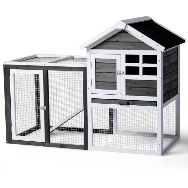 House Type With Ladder Gray Fir Wood Chicken Rabbit Cage — image 4