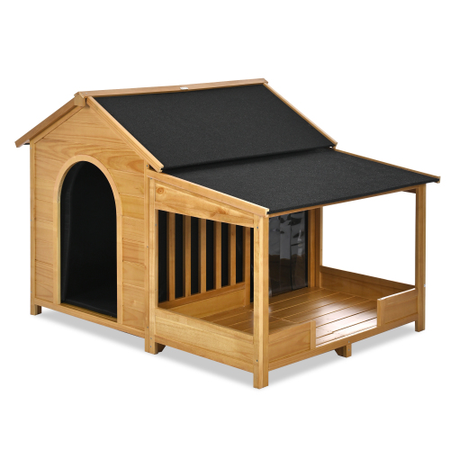 60.2 Large Outdoor Dog House With Insulated Liner For Winter Waterproof Dog Kennel For Medium & Large Dogs, Dog House With Porch And Asphalt Roof And Elevated Floor, Nature — image 2