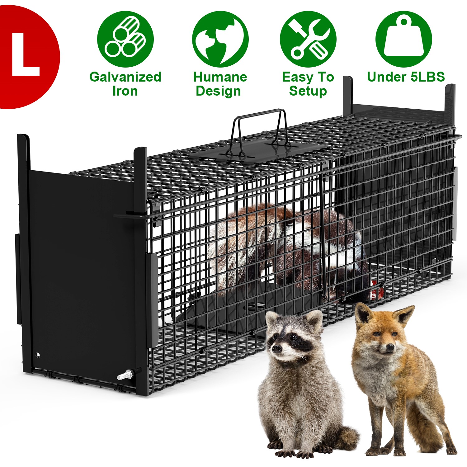 Live Animal Cage Trap For Animals Humane Galvanized Iron Trap Cage For Raccoons Armadillos Foxes Opossums Muskrats Beavers 26in 32in 40in Size Options — image 15