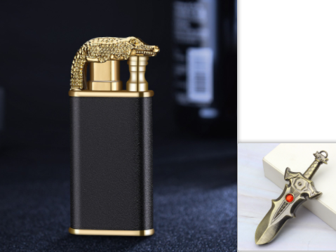 Creative Blue Flame Lighter Dolphin Dragon Tiger Double Fire Metal Winproof Lighter Inflatable Lighter — image 5