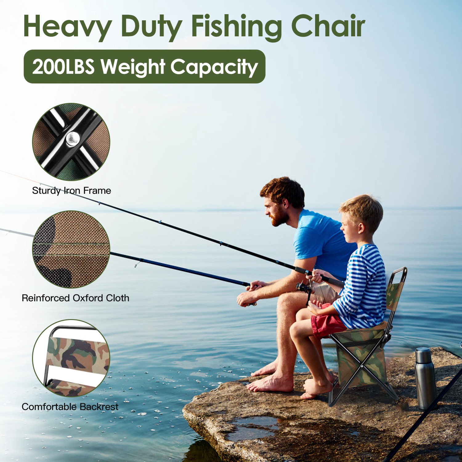 Silla de Pesca Plegable con Almohadón y Bolsa Portátil para Enfriamiento, Manija Ligera para Camping y Caza — imagen 8