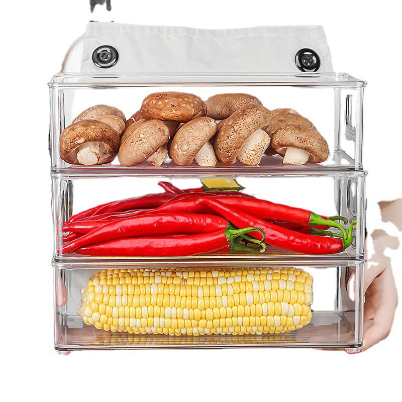 PET Refrigerator Storage Box Portable Fruit And Vegetable Freezer Storage Box Drawer Type Kitchen Beverage Storage Box — image 2