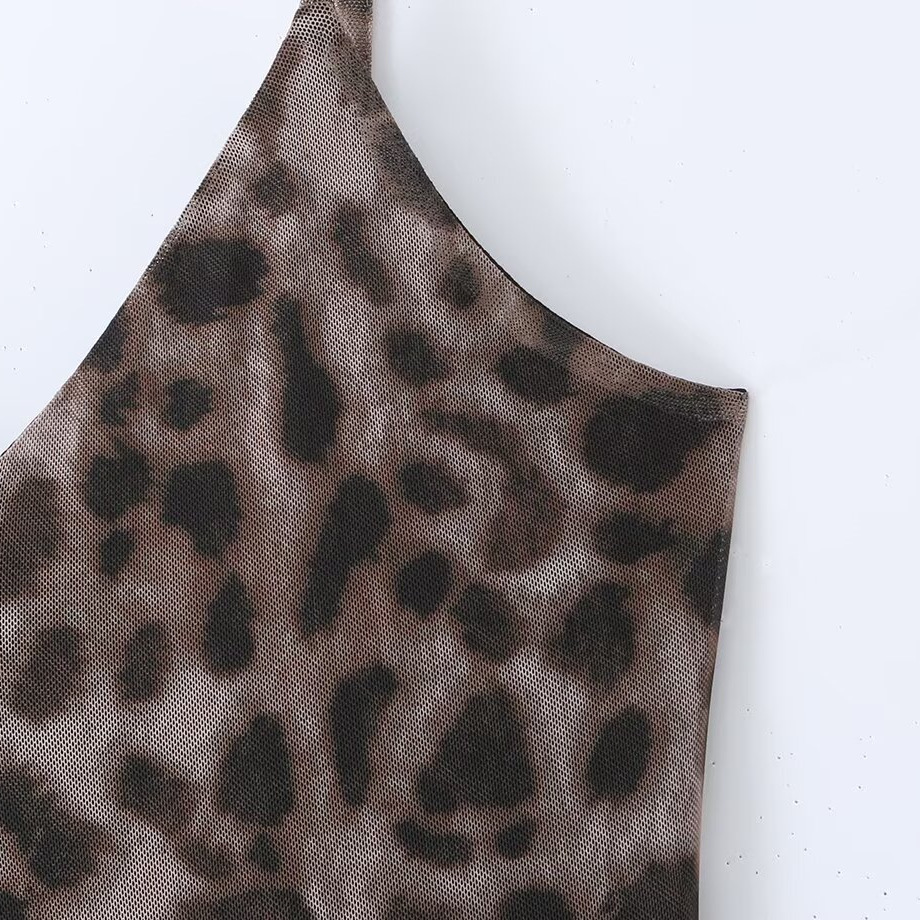 Spicy leopard print elastic mesh sleeveless suspender dress — image 5