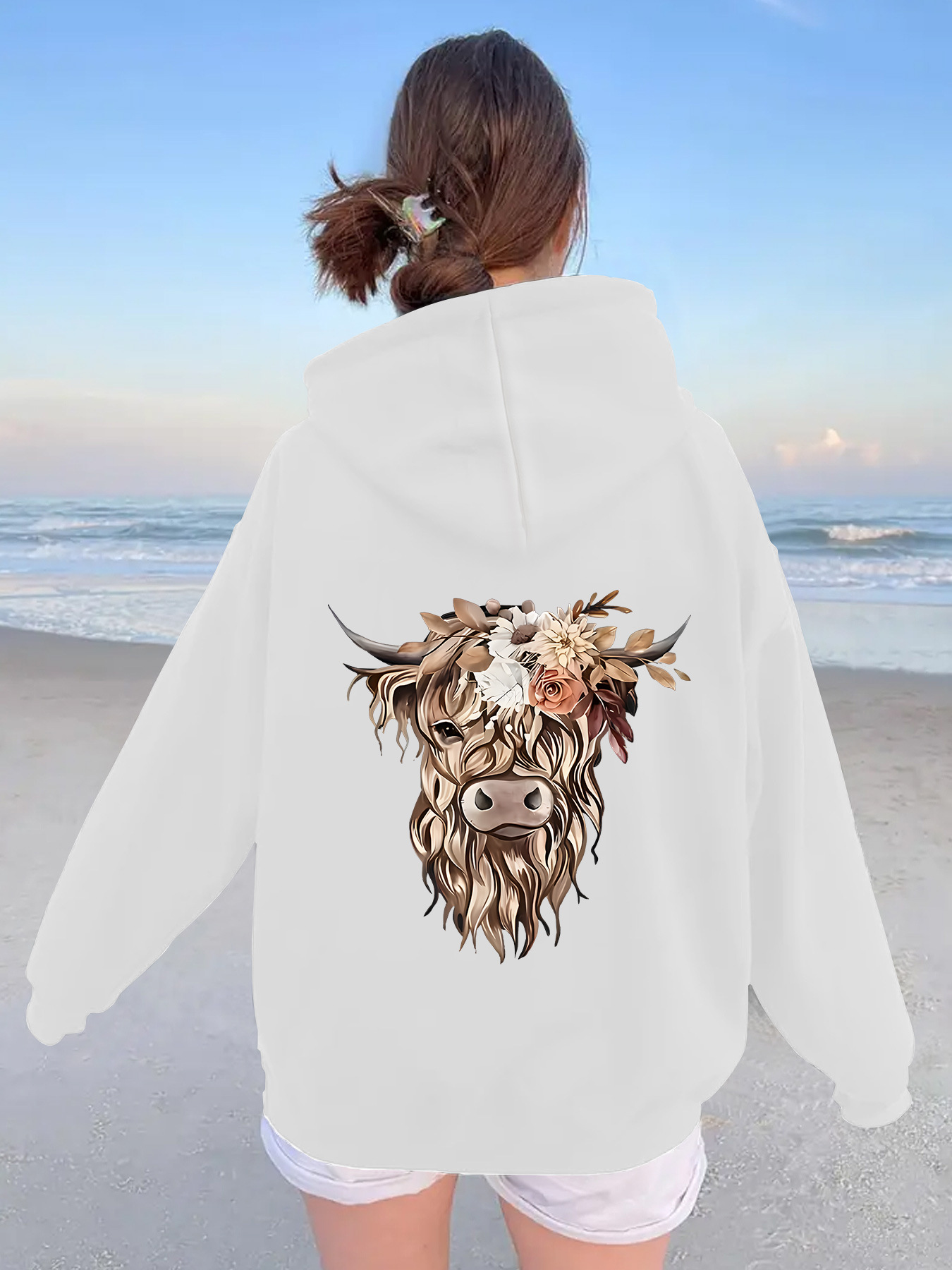 Flower Cow Head Printed Hoodie — image 7