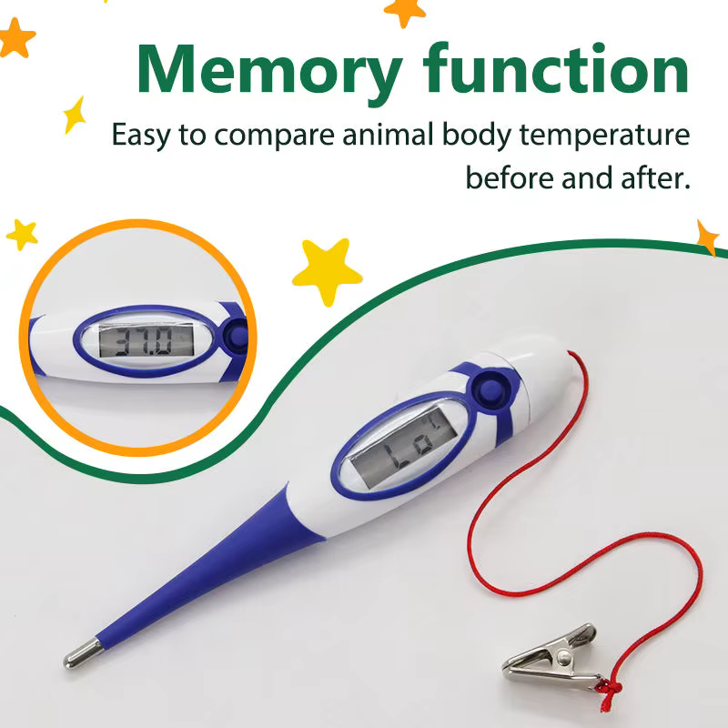 Termómetro digital para animales profesional con manguito suave azul, termómetro veterinario para perros gatos húmedo resistente — imagen 4