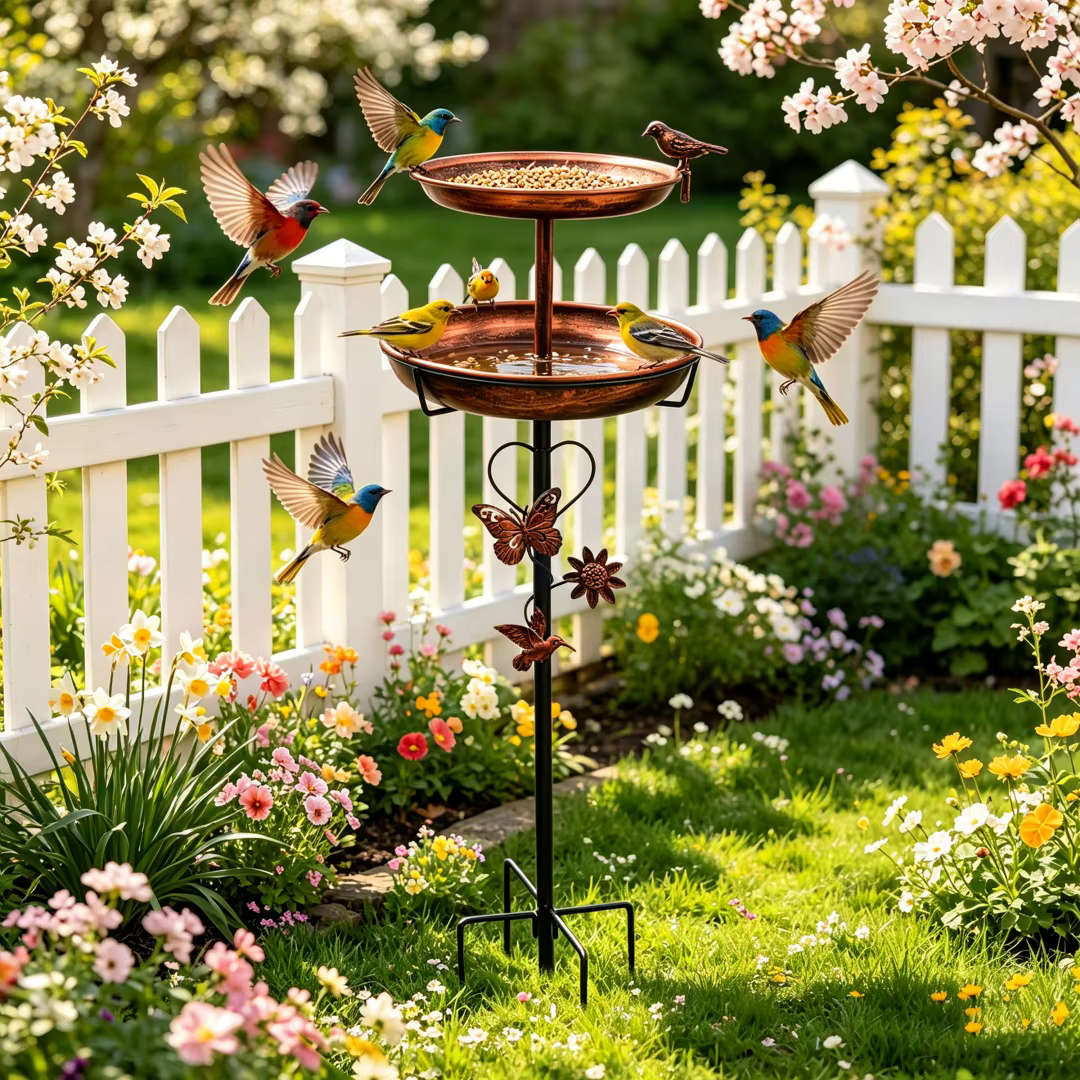 Outdoor Double-Layer Bird Feeder Birdbaths Bowl Freestanding Bird Bath Stand for Garden Yard Patio Decor with 5-Pronged Base — image 5