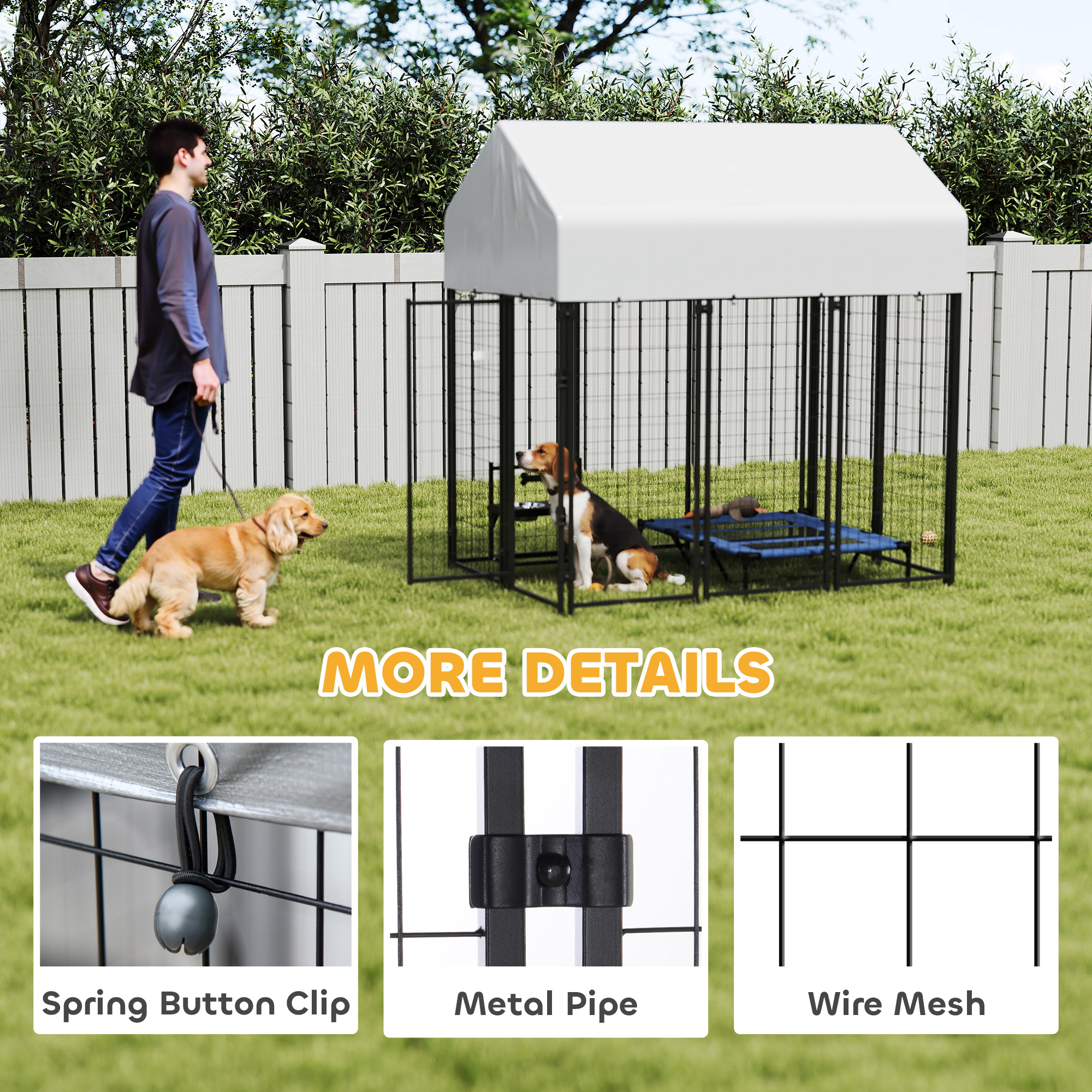 Cubo de Perro Exterior con Techo, 6 x 4 x 6 Caja de Jaula de Alambre Soldado Resistente al Escape para Actividad Canina — imagen 6