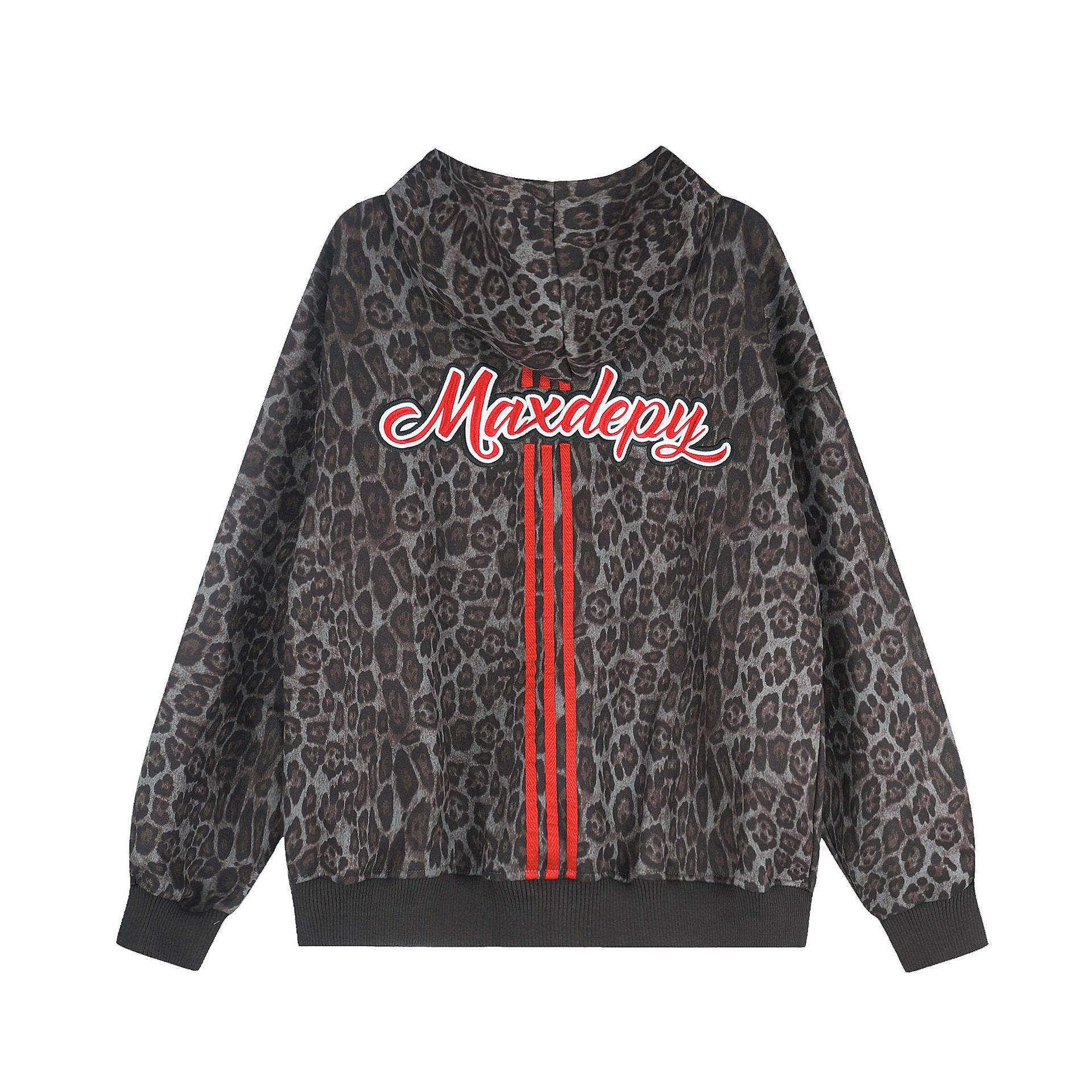 Leopard patch embroidered printed hooded sweatshirt jacket — image 4