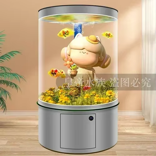 Tanque de Acuario de Vidrio Cilíndrico para Salón o Piso Completo con Filtro en el Fondos — imagen 4