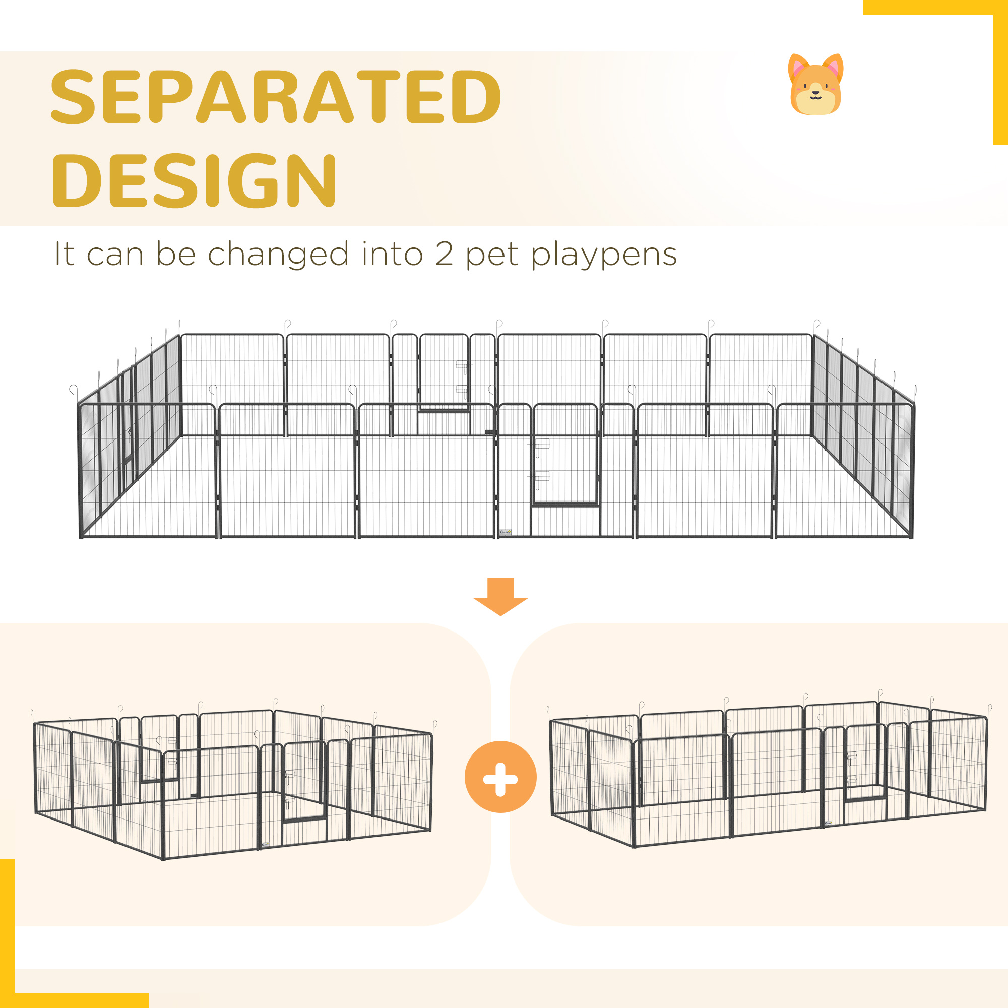 Corral para Perros de 24 Paneles para Perros Pequeños y Medianos con Puerta con Seguro, 15.7 x 15.7 x 2.6 — imagen 7