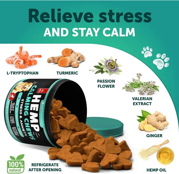 Chews de Hemp para Calmar a Perros - Suplementos Naturales para Reducir Ansiedad y Estrés Canino con Aceite de Hemp, Jengibre y Valeriana para Salud y Bienestar — imagen 4