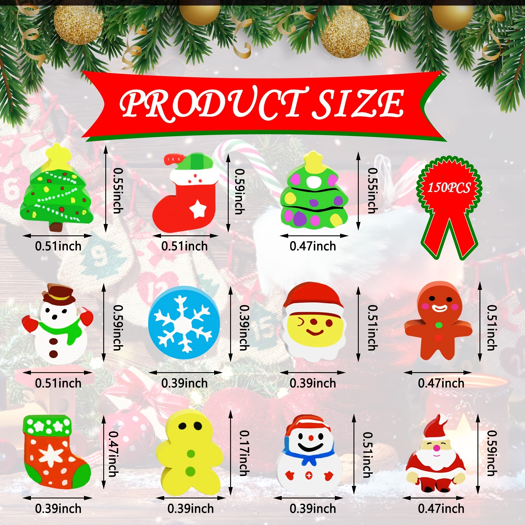 150 Piezas de Erizos Navideños Adorables Pequeños en Lote, Mini Erizos, Mascotas para Escritorio, Erizos de Lapicero Navideño, Sujetadores de Calcetines Papá Noel Copos de Nieve Regalos para Rellenar Tareas Clase Premios Liquidación — imagen 2