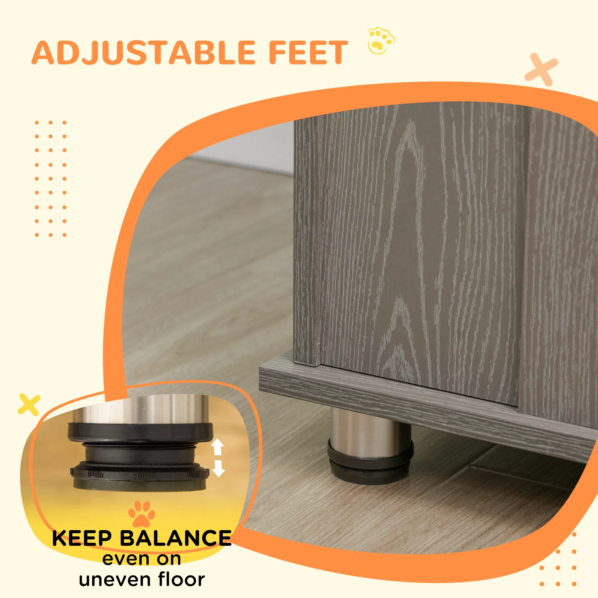 Dog Crate Furniture with Lockable Magnetic Door, Adjustable feet for Extra Large, Medium & Small Dogs, Indoor Use, Grey — image 4