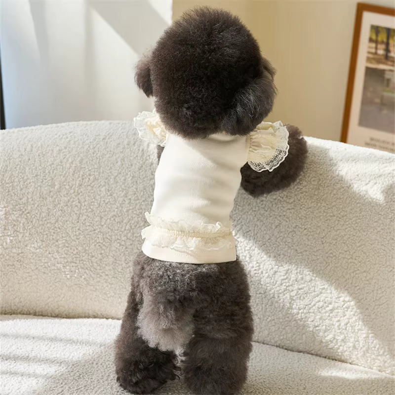 Pet Spring Lace Flying Sleeve Bottom Shirt Cute Colorful Tank Top Pet Teddy Bottom Shirt Cat T-shirt Top Puppy Clothes — image 1