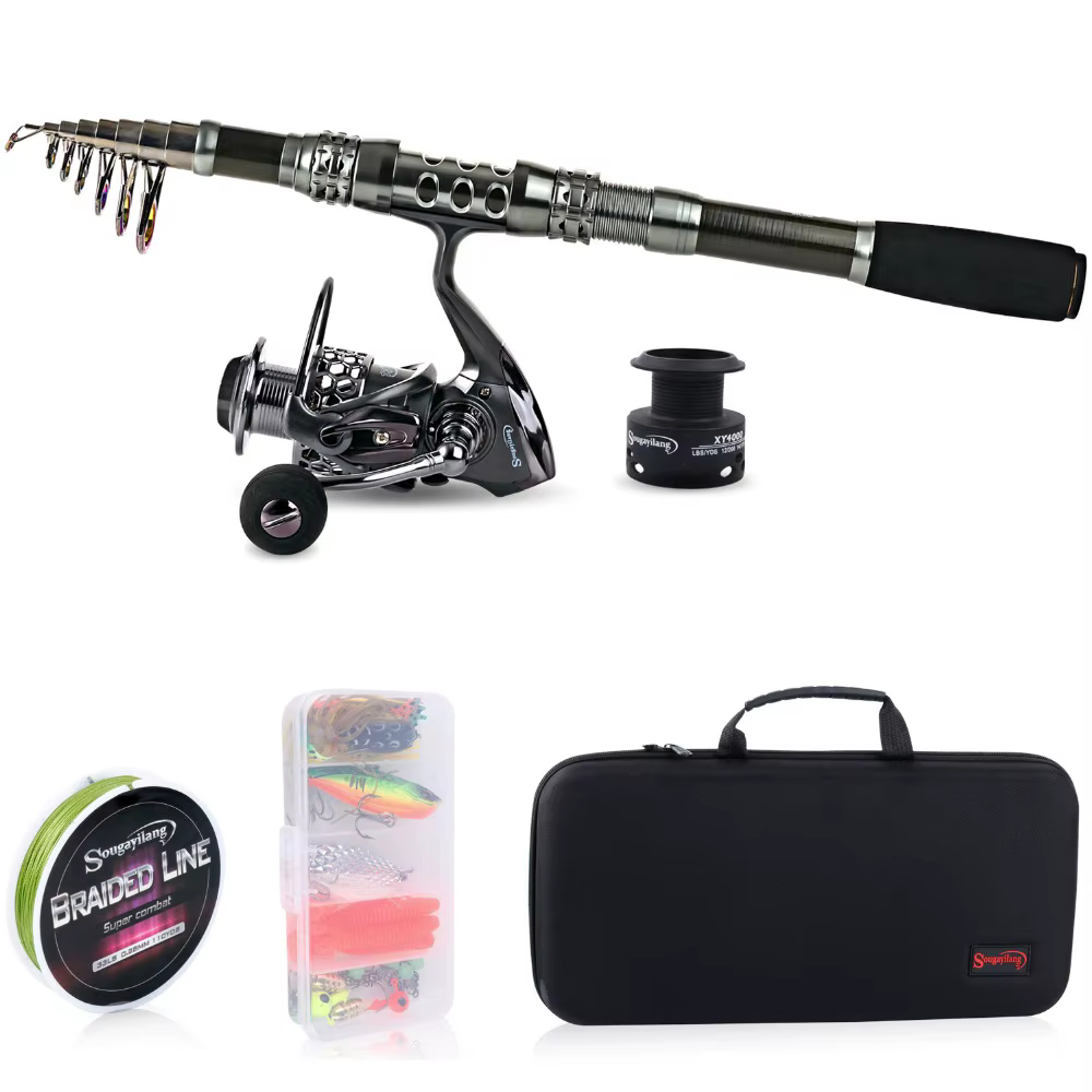 Sougayilang Fishing Rod Combos with Telescopic Fishing Pole Spinning Reels Fishing Carrier Bag Lure line Sets For Travel Fishing — image 4