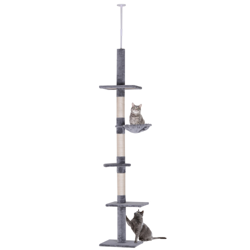 9 Foot Adjustable Height Floor To Ceiling Vertical Cat Tree - Grey And White — image 1