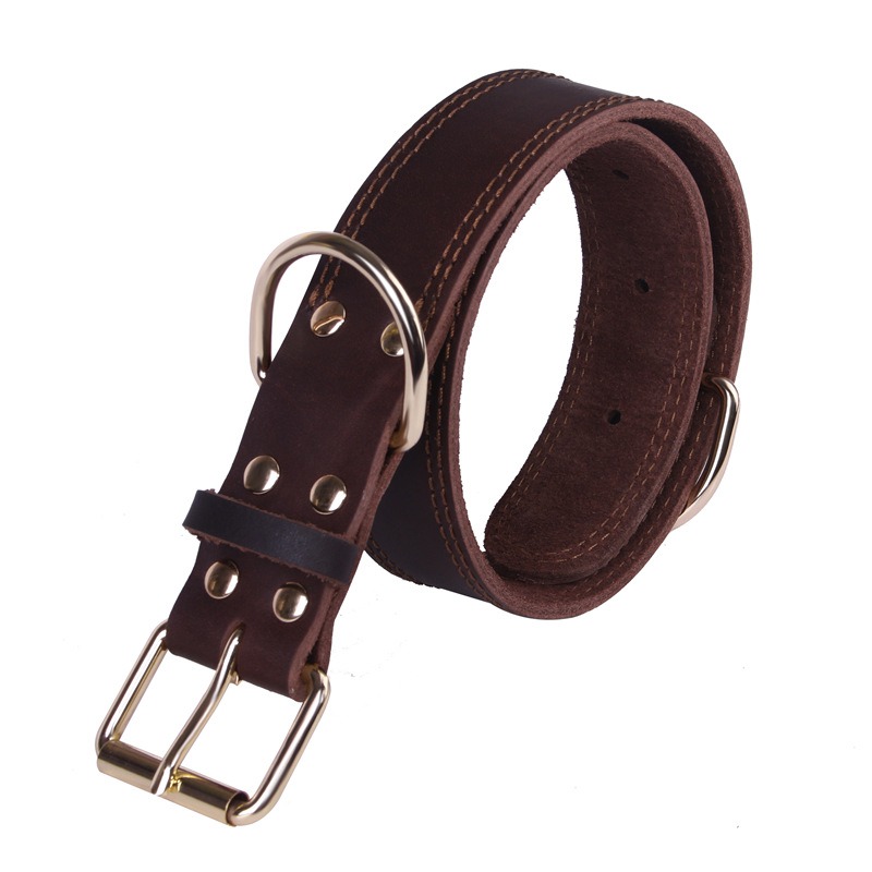 Collar de Cuero de Vacuno Vintage con Broche de Cobre Dorado para Perros Alemanes Sabuesos, Tamaño Medio y Grande — imagen 2