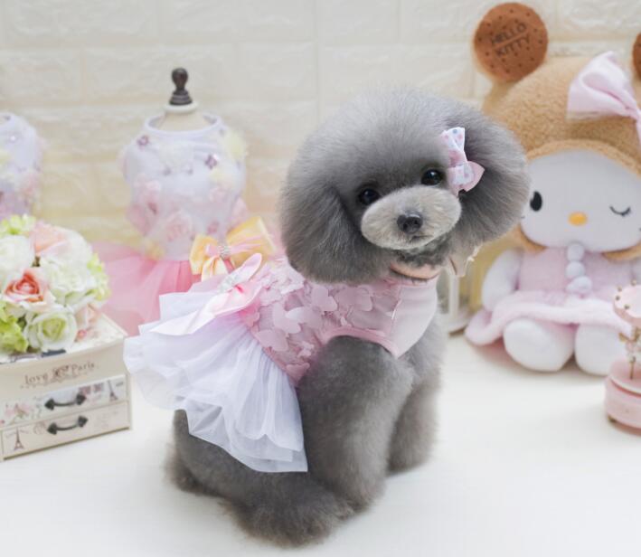 Pet Girl Dog Princess Dress Rose Flower Diamond Formal Wedding Dress Bowknot Small Dog Tutu Skirts Birthday Party Costume — image 2