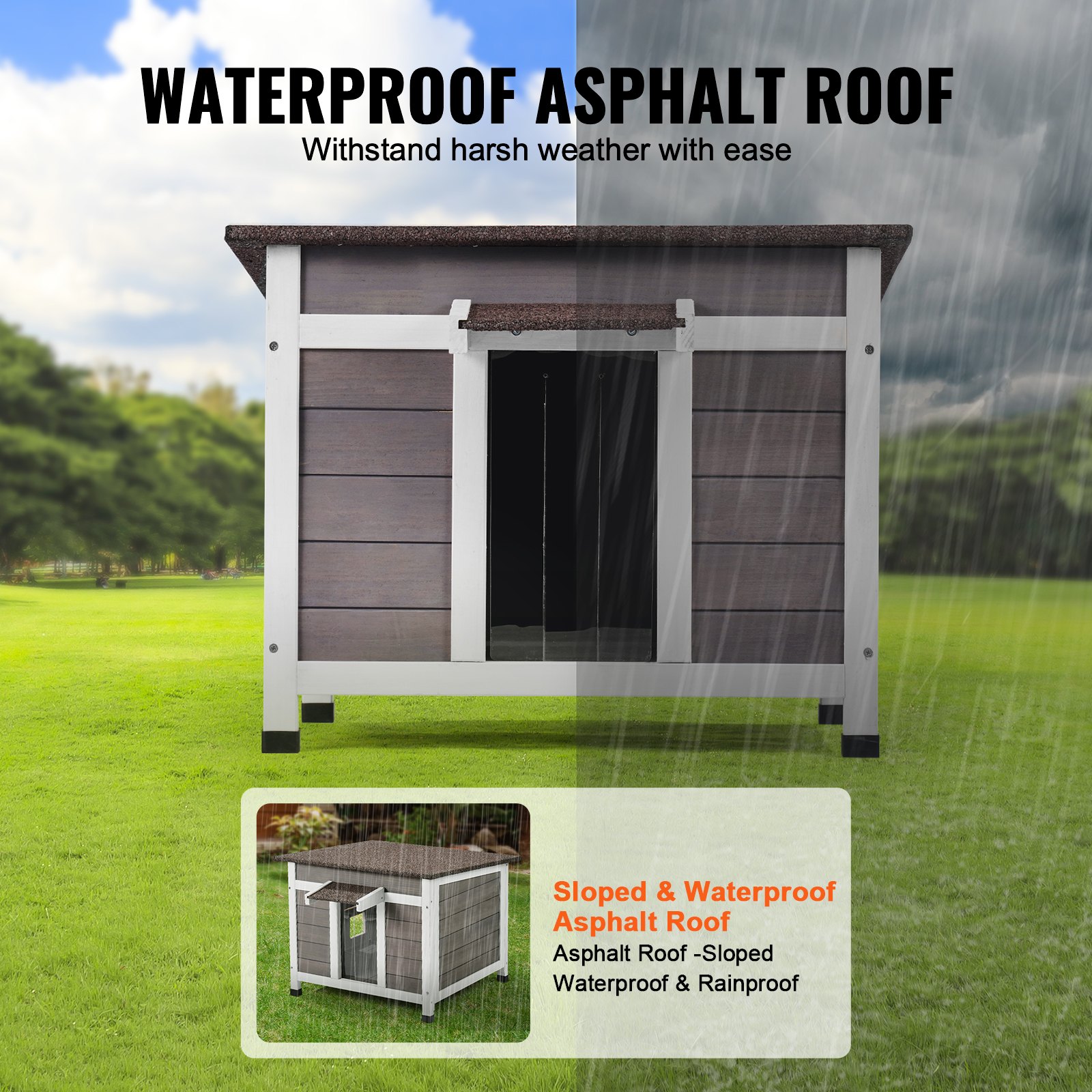 Outdoor Cat House Wooden Feral Cat Shelter With Roof Door Flaps & Window — image 3