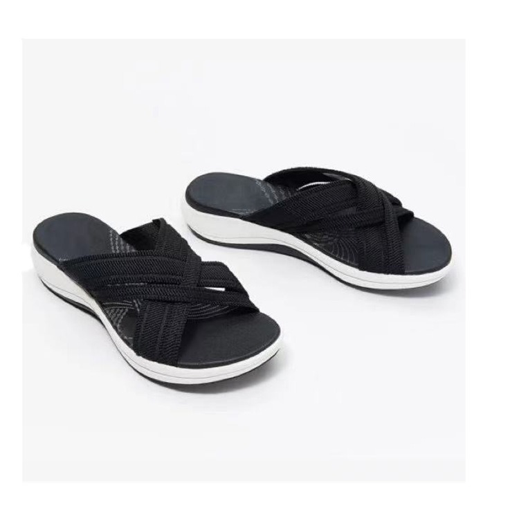 Flat bottomed sloping and fish mouthed flying woven cross sandals for women's slippers — image 8