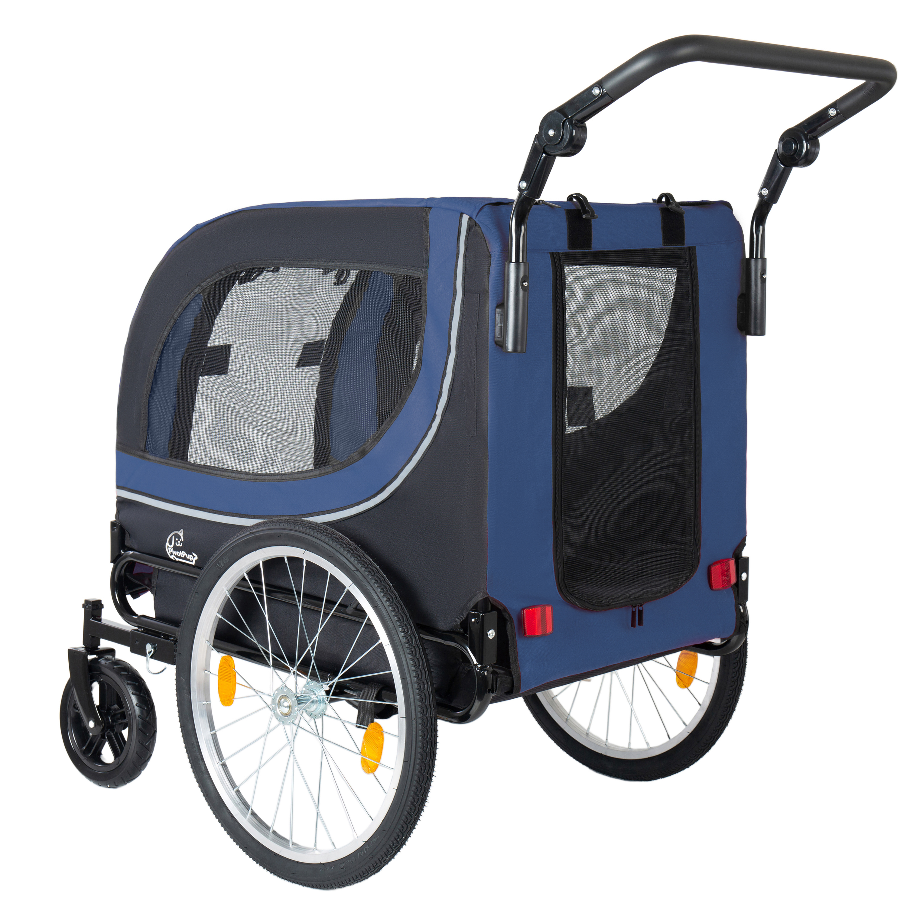 2-in-1 Bike Trailer & Pet Stroller For Dogs Up To 100lbs Foldable Pet Carrier Cart With Two 8 Front Caster & 20 Quick Release Air-Filled Wheels, Breathable Mesh And PVC Rain Cover, Dark Blue — imagen 3