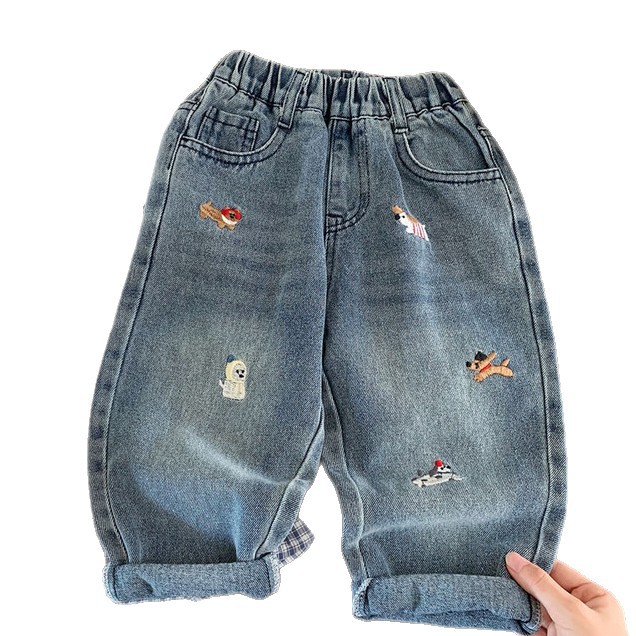 Embroidered puppy denim baby straight leg pants — image 6