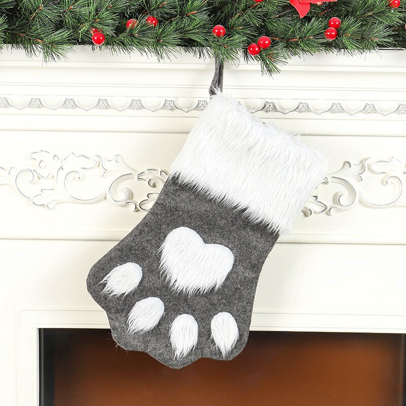 Large Red Grey Long Haired Dog Paw Christmas Socks Christmas Craft Pendant Present Gift Bags Christmas Tree Ornaments Home Decor — image 8